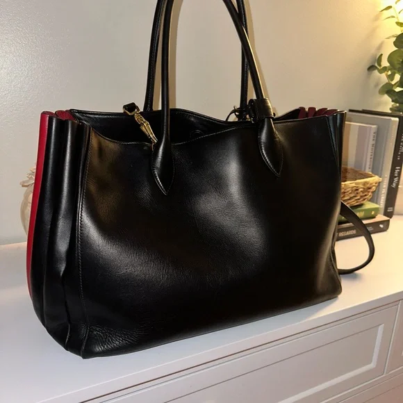 Prada Bibliothèque Leather Tote Black and Red 2-way Shoulder Bag - Picture 3 of 13